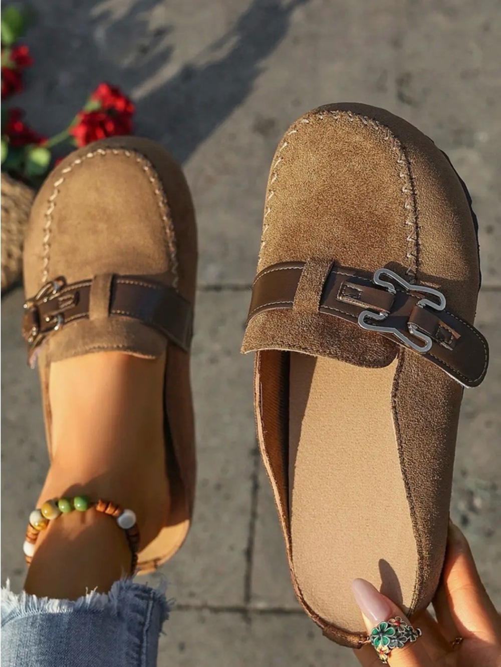 Women's Suede Slip-On Loafers in Brown